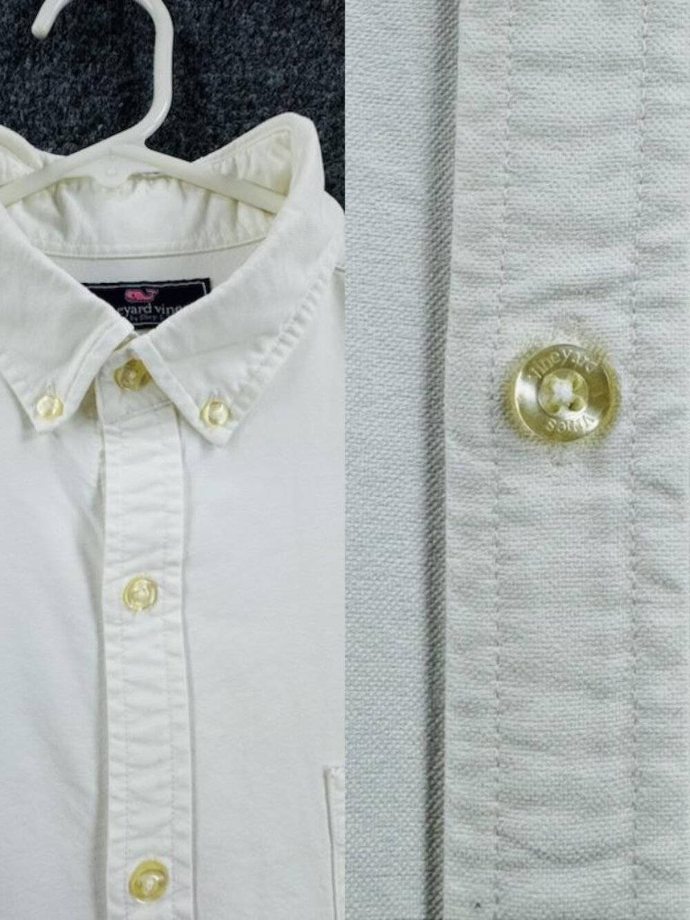 Vineyard Vines Bone Oxford OCBD Ivory Cotton Spandex Small Slim Fit Tucker Logo
